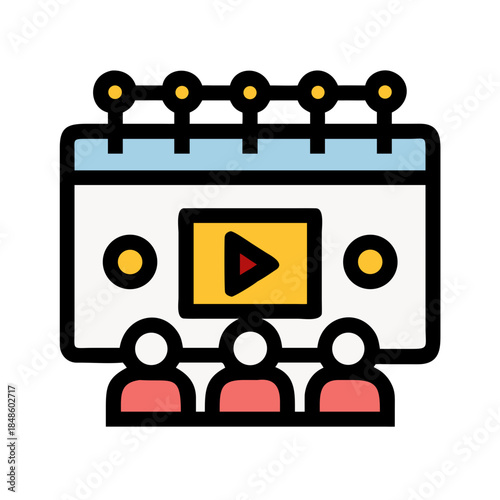 Online Presentation with Audience Watching Webinar on Screen Flat Design Vector