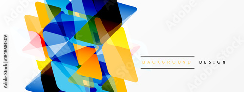Abstract geometric shapes overlap, creating vibrant colorful design. White space provides clean contrast, modern aesthetic.