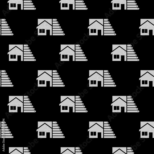 Home energy efficiency rating seamless pattern isolated on black background