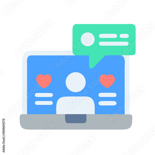 Laptop displaying social media profile with likes and a comment notification icon