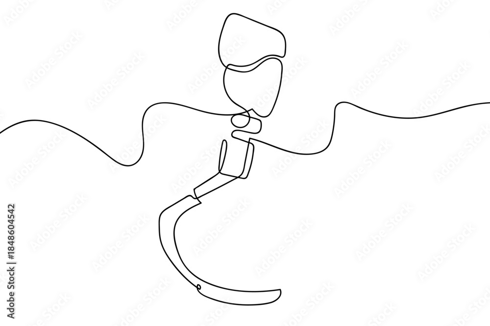 Obraz premium A single, continuous line depicts a prosthetic leg for running. Single line art design Editable stroke.