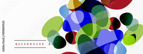 Abstract colorful shapes overlap, creating dynamic visual texture. Background features text background design. Bright hues dominate composition.