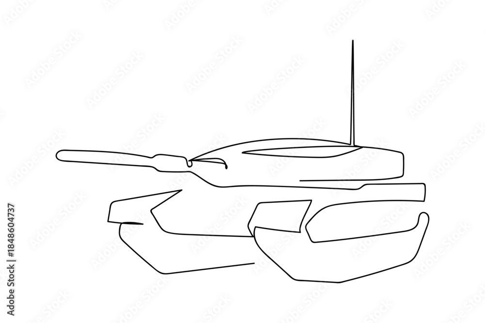 Obraz premium A single, continuous line representing a minimalist tank. Single line art design Editable stroke.