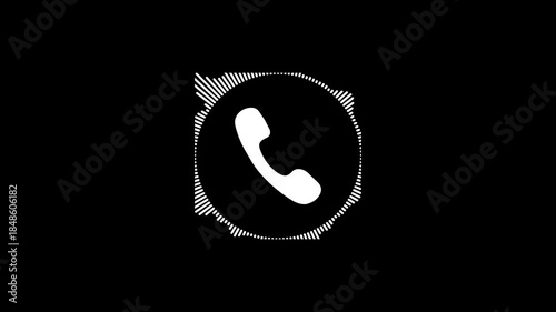 Call recording visual effect with audio spectrum animation on alpha background. glowing squares with phone icon for two-person conversation, audio waveform.