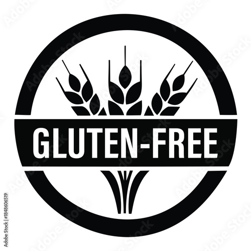 Certified gluten-free food label with wheat stalks for dietary nutrition packaging icons for celiac awareness and healthy gluten free product branding
