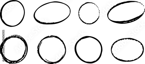 A series of black circles are drawn on a white background. The circles vary in size and are all connected to each other. Scene is playful and whimsical, as if the circles are part of a larger