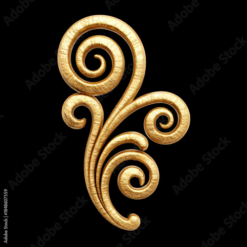 gold ornamental flourish element, polished metal look, isolated PNG alpha