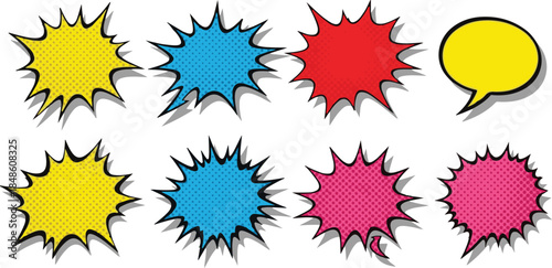 Comic Book Style Speech Bubbles and Explosions vector illustration