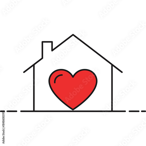 Home with Heart Icon - Simple House Illustration Symbolizing Love, Family, and Warmth of Home