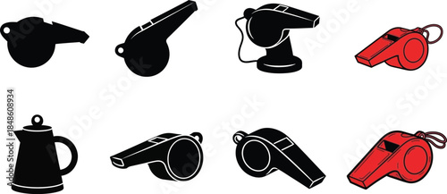 Collection of various whistle and kettle icons in different styles and colors