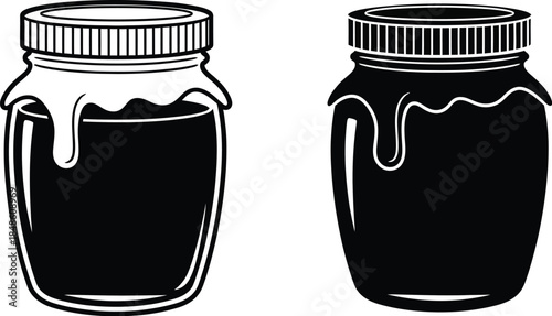 Two black and white illustrations of mason jars filled with dripping substance