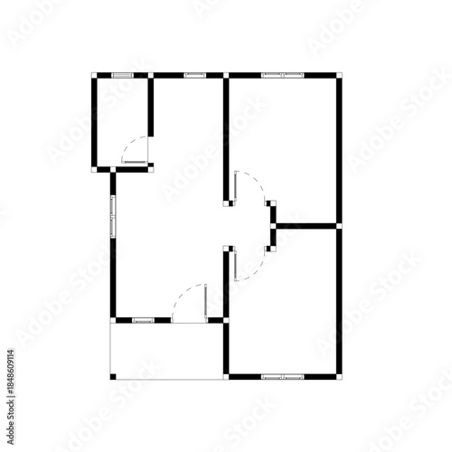 Black and White floor plan of a modern unfurnished house for your design. Suburban house vector blueprint. Architectural background.