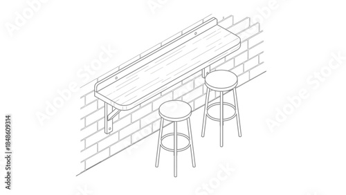 Simple Line Drawing of Bar Stools and Counter.