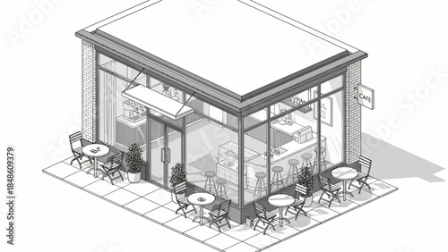 Modern Coffee Shop Exterior Illustration Design.