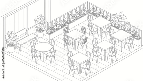 Restaurant Patio Furniture Setup Illustration.