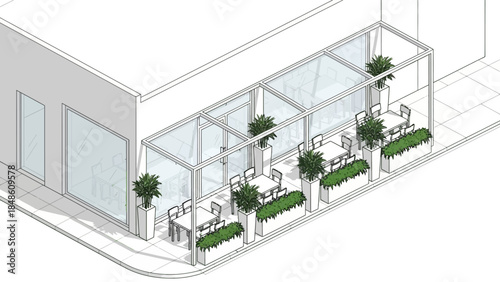 Modern Outdoor Restaurant Patio Design Illustration.