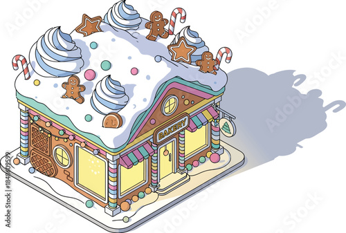 Christmas Bakery Isometric Vector Building