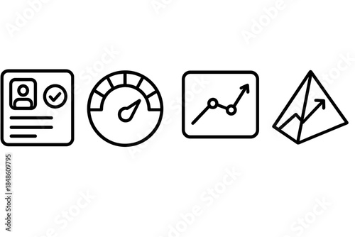 Health-Tech Icon Set. Health-Tech Guidance Structures linear set: digital assessment card, intervention cue dial, recovery trend prism.