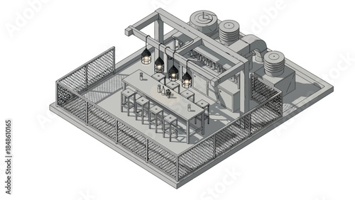 Industrial Facility 3D Rendering with Equipment.