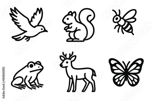Wildlife Icon Moments. Wildlife Encounter Moments linear set: bird swoop, squirrel pause, insect hover, deer glance, frog perch, butterfly drift.