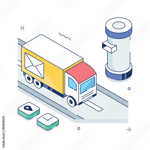 A premium isometric illustration of mail delivery, ready to use vector