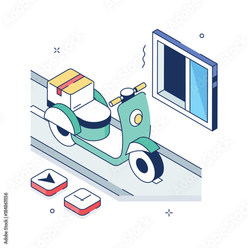 A visually appealing isometric illustration of scooter delivery