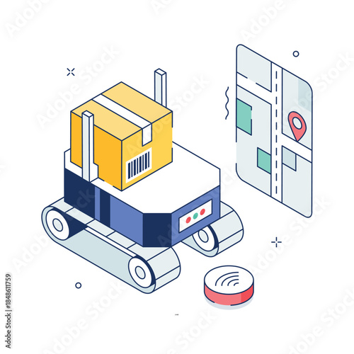 Robot delivery illustration showing automated and AI-powered logistics transport
