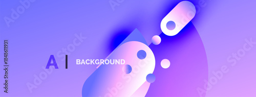 Abstract purple background features glowing orbs, text AI BACKGROUND. Modern design, vibrant colors, digital illustration.