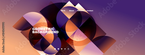 Abstract geometric background. Vibrant colors blend, creating dynamic visual experience. Website header includes navigation options.