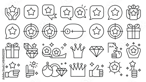 Set of Star Rating and Reward Icons in Outline Style review feedback