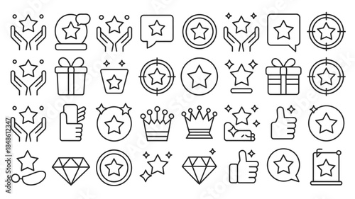 Star and Reward Icons Including Hands Gifts Crowns Diamonds and Thumbs Up Symbols star icons gift icon