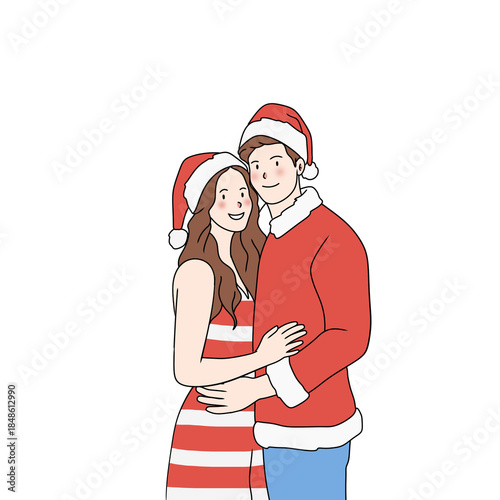 ilMan and woman together, man and woman dating, man and woman dating, illustration of a cute romantic couple celebrating Christmas