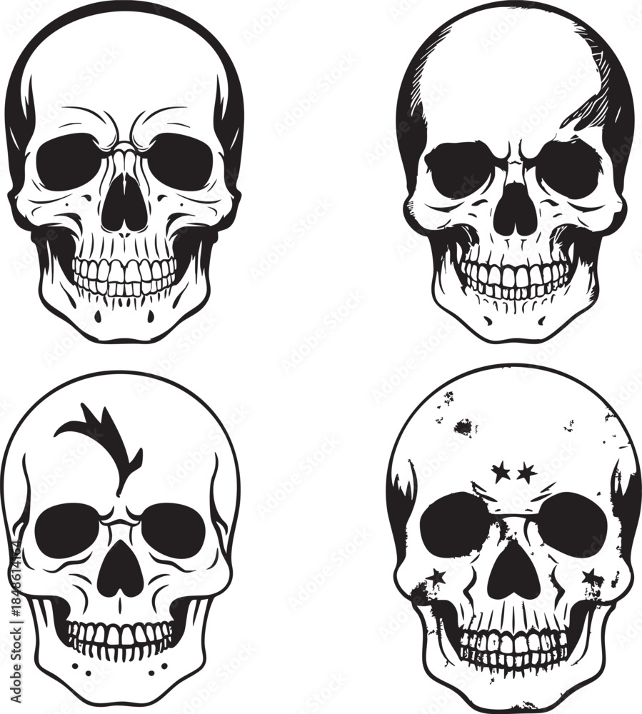 Fototapeta premium Human Skulls Set Vector Illustrations