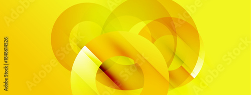 Abstract yellow shapes overlap, creating dynamic composition. Bright gradients suggest light, movement, energy. Minimalist design.