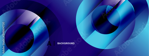 Abstract design features overlapping circles, vibrant blue hues, smooth gradients. Modern aesthetic suitable for backgrounds, presentations.