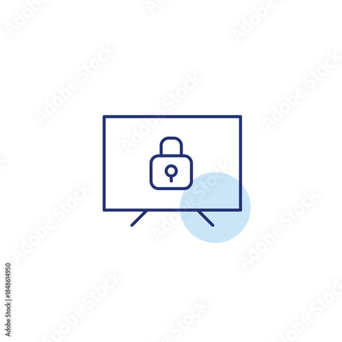 TV set and lock. Parental control, secure device access. Pixel perfect, editable stroke vector icon