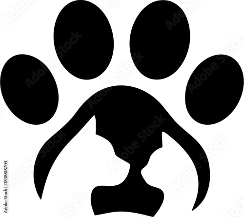 llustration of a Dog and Cat with black Paw Prints