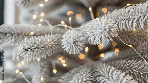 Cozy winter pine with twinkling lights