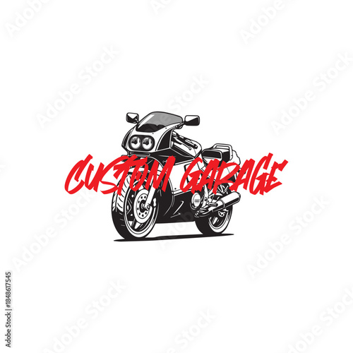 Retro Custom Garage Motorcycle Vector Logo Design