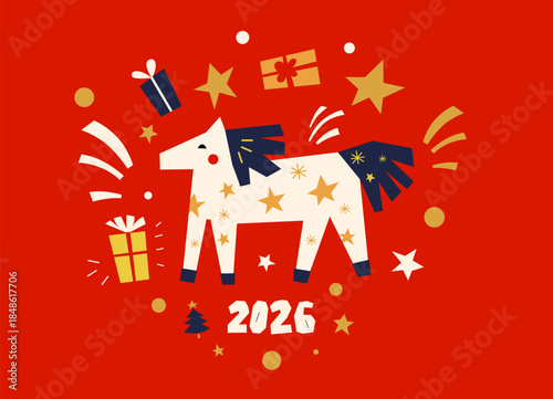 Happy Chinese New Year 2026. Symbol of 2026 year the Horse