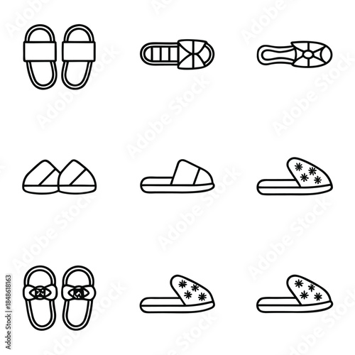 A collection of various slipper designs are presented in a grid layout.