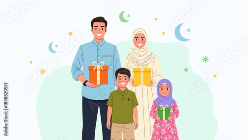 Festive family enjoying holidays with colorful gift boxes, celebrating togetherness and joy in a warm, inviting atmosphere