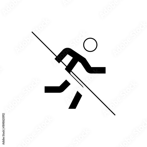 Minimalist Black and White Skiing Icon with Downhill Motion