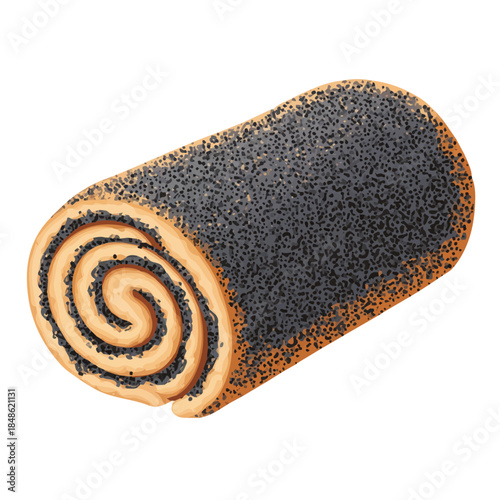 2D flat vector graphic of a Poppy Seed Roll in icon style, isolated on white background