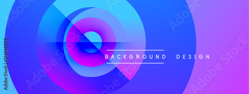 Abstract vibrant circles overlap creating dynamic blue, purple gradient. Text reads background design. Modern visual element.