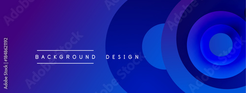 Abstract background features vibrant blue, purple gradients. Concentric circles create dynamic visual effect. Text reads background design.