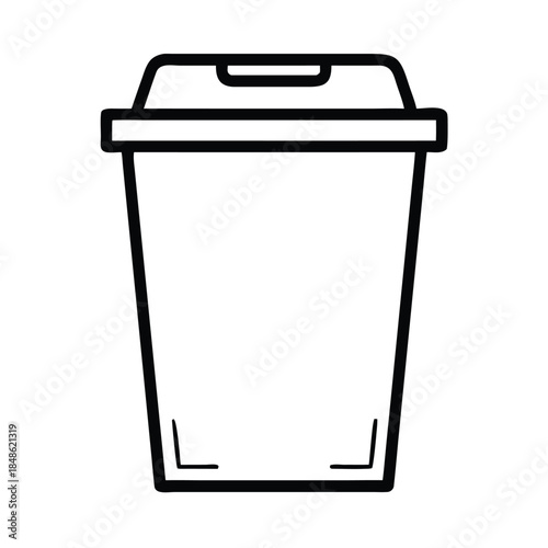 A simple black and white outline drawing of a disposable coffee cup with a lid.