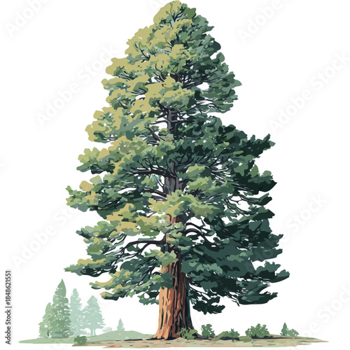 2D flat vector graphic of a Sequoia Tree in icon style, isolated on white background