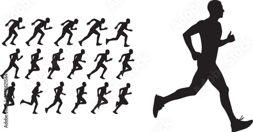 Silhouette of a runner in motion with sequence of running steps