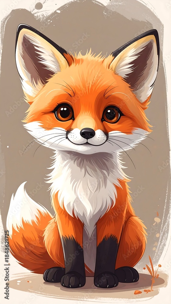 Obraz premium Cute cartoon fox with bright orange fur and big, expressive eyes